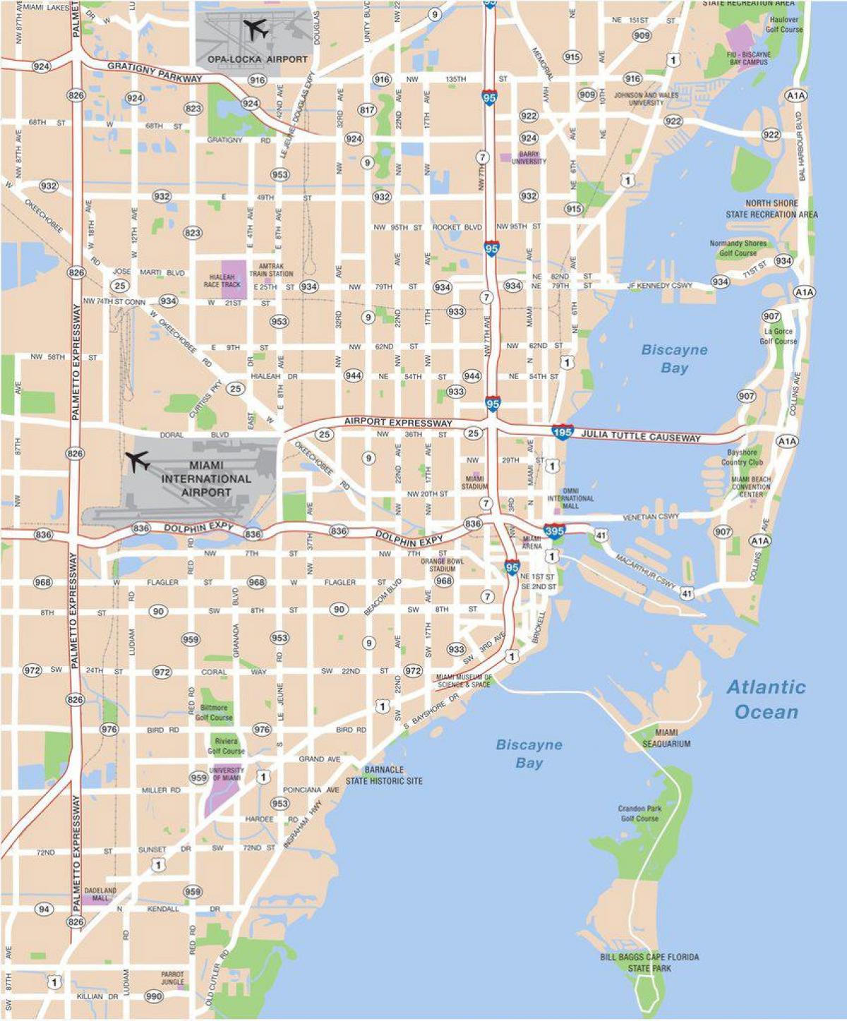 Mapa de los aeropuertos de Miami