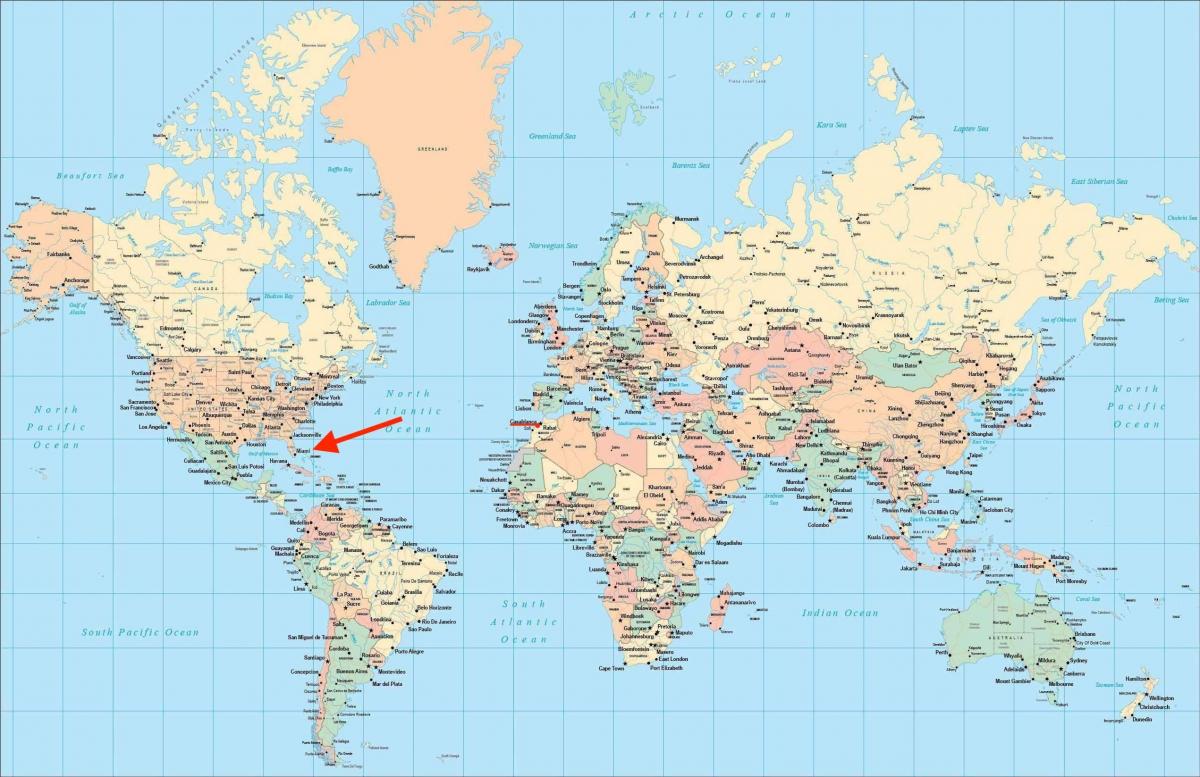 Ubicación de Miami en el mapa del mundo