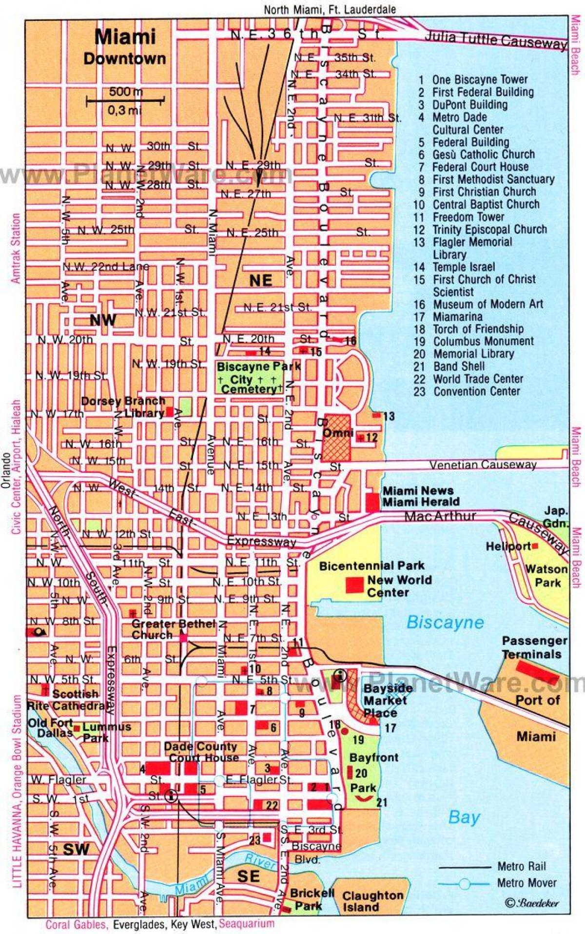 Mapa de los recorridos a pie en Miami